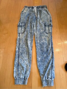 Vintage Roma Acid Wash Light Blue Cargo Jogger Jeans